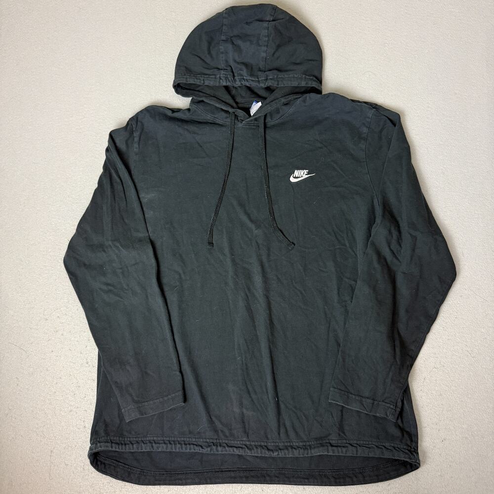 Nike Pullover Hoodie Mens XXL Black Cotton Blue Tag Small Swoosh Logo